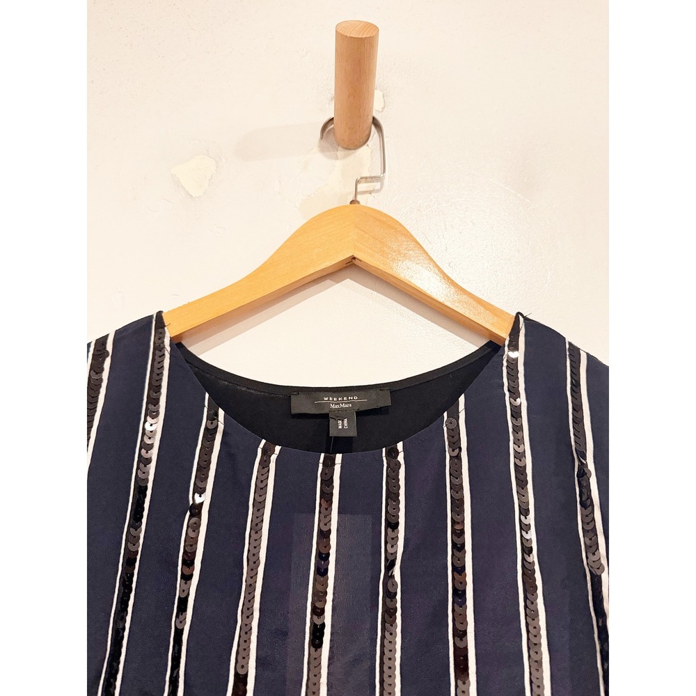 Weekend MaxMara Navy and Black Sequin Long Sleeve Blouse - Picture 3 of 9